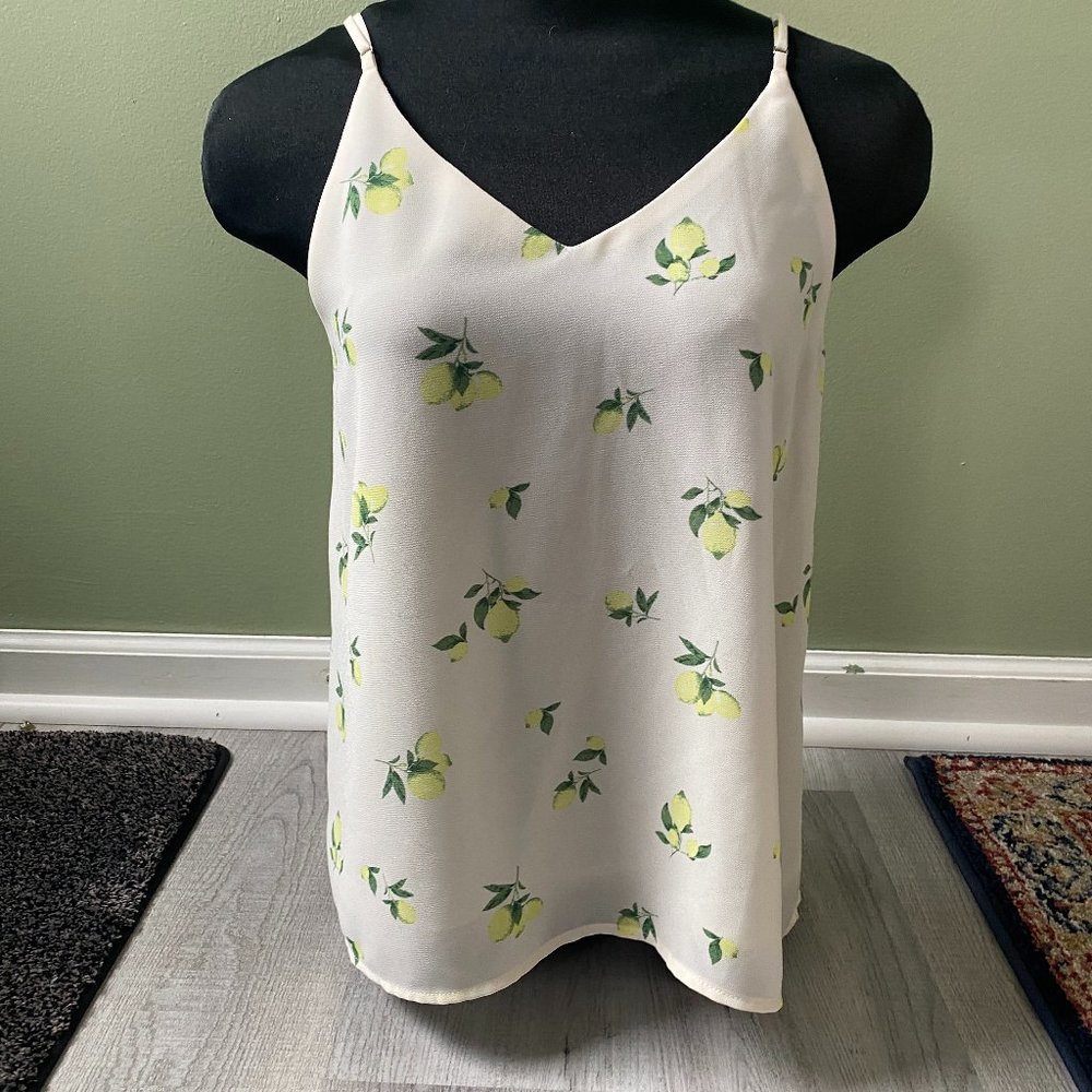 Lemon Print Button Back Tank for Women